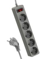 Удлинитель с сетевым фильтром 5х1.8м с заземл. 10А IP20 2.2кВт 3х0.75 индикатор сети сер. Космос FKsm1.8m-5g(G)