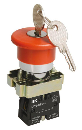 Кнопка LAY5-BS142 "Грибок" 1р d22мм 240В с ключом красн. IEK BBG50-LAY5-K04