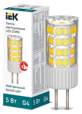 Лампа светодиодная CORN 5Вт капсула 4000К G4 230В керамика IEK LLE-CORN-5-230-40-G4